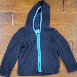 Black Hooded Jacket with Blue Zipper